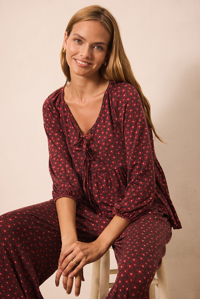 Midnight Daisy Tie-Top Long-Sleeve Women's Sleep Set - Image 2