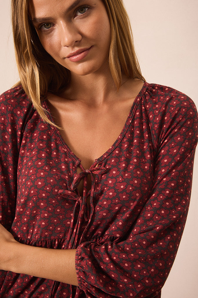 Midnight Daisy Tie-Top Long-Sleeve Women's Sleep Set - Image 3