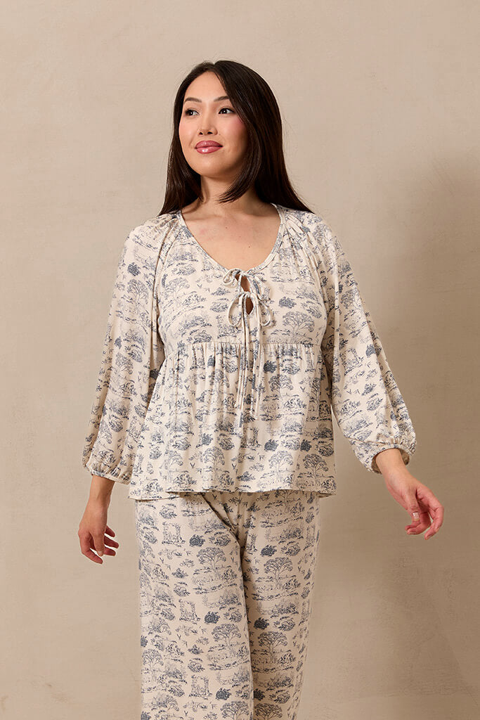 Bleu Toile Tie-Top Long-Sleeve Women's Sleep Set - Image 3