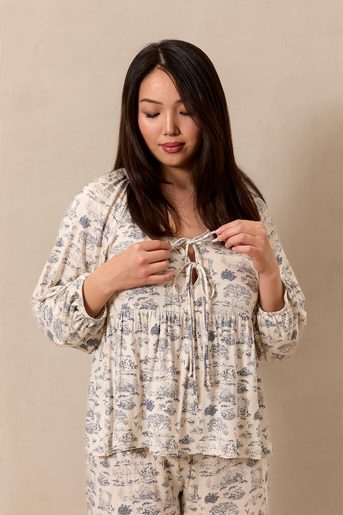 Bleu Toile Tie-Top Long-Sleeve Women's Sleep Set - Image 5