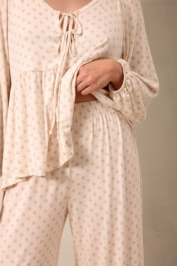 Blush Floret Tie-Top Long-Sleeve Women's Sleep Set - Image 4