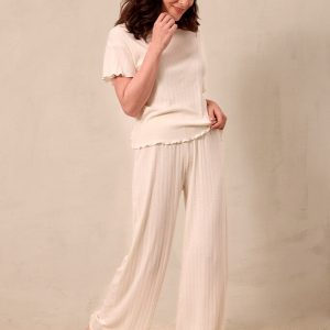 Cream Pointelle Short-Sleeve Women's Sleep Set