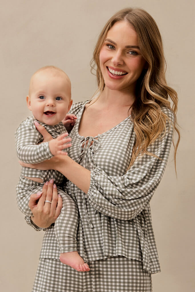 Green Gingham Tie-Top Long-Sleeve Women's Sleep Set - Image 3