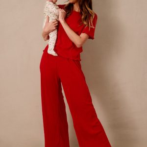 Red Pointelle Short-Sleeve Women's Sleep Set