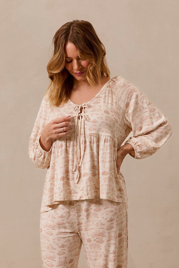 Rose Toile Tie-Top Long-Sleeve Women's Sleep Set - Image 2