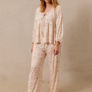 Rose Toile Tie-Top Long-Sleeve Women's Sleep Set