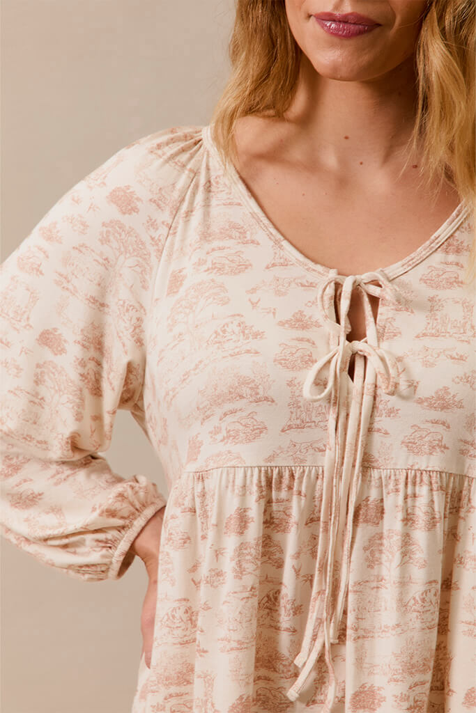 Rose Toile Tie-Top Long-Sleeve Women's Sleep Set - Image 3