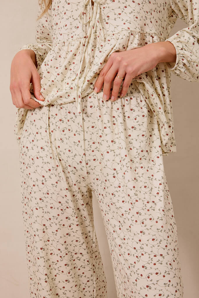 Strawberry Tie-Top Long-Sleeve Women's Sleep Set - Image 4