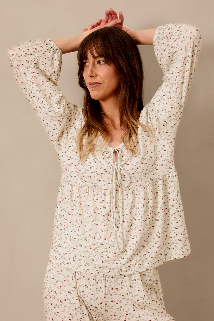 Strawberry Tie-Top Long-Sleeve Women's Sleep Set - Image 3