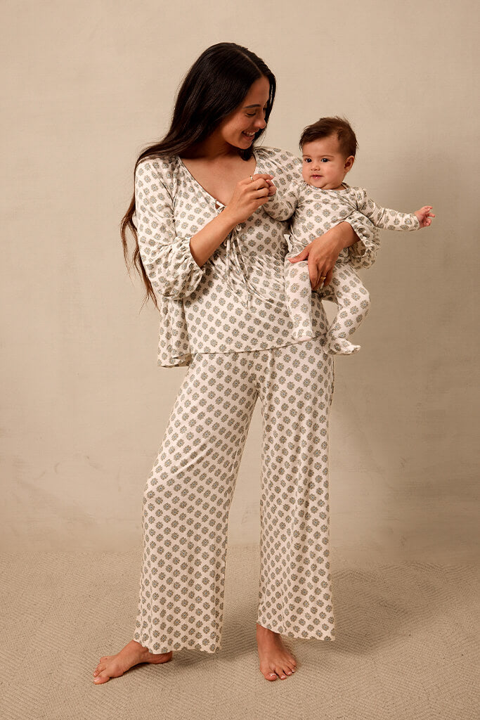 Thistle Block Tie-Top Long-Sleeve Women's Sleep Sets