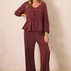 Midnight Daisy Tie-Top Long-Sleeve Women's Sleep Set