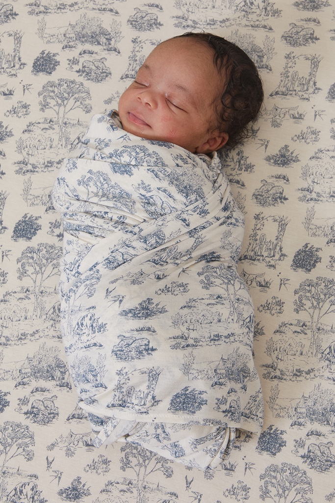Bleu Toile Swaddle + Hat Set - Image 2