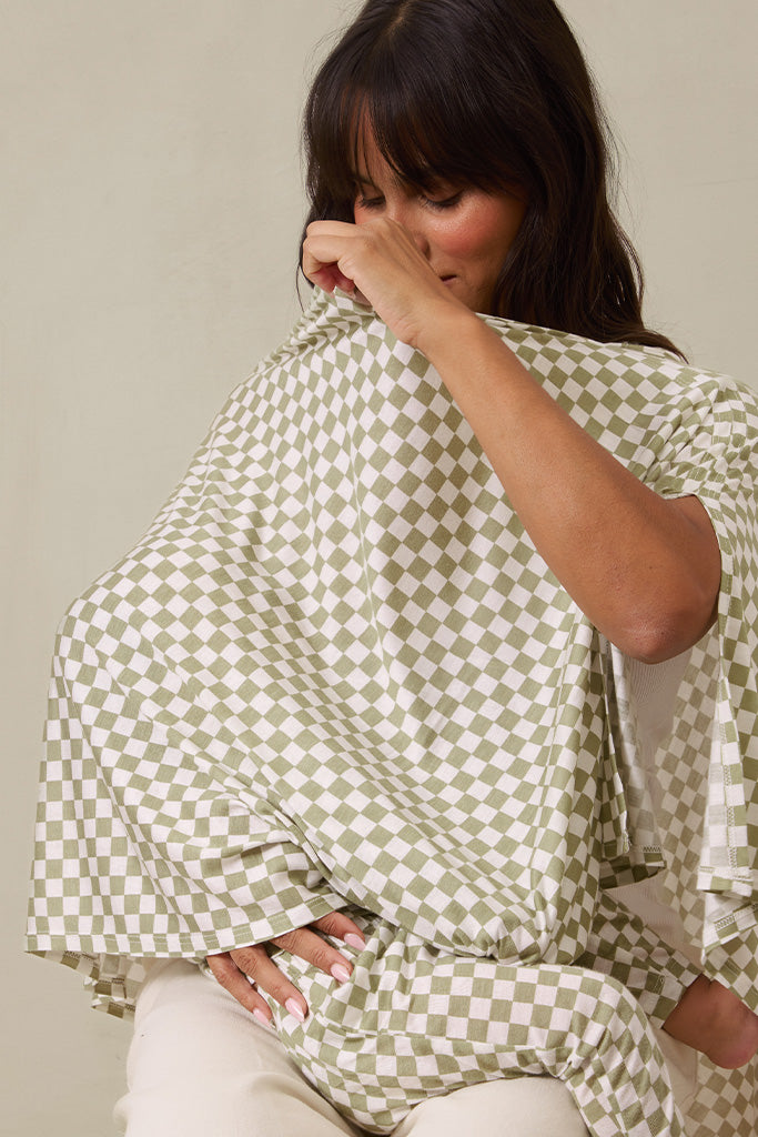 Sage Chequer Nursing Cover - Image 2